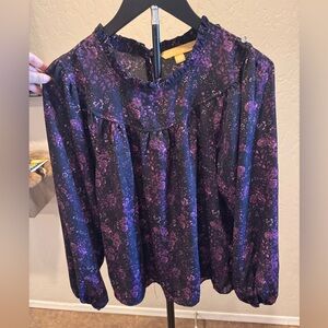 Harlow Black Blouse with Purple Floral Print